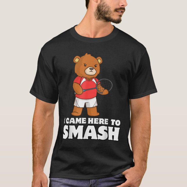 Lustiger Badminton-Wettbewerbs-Bär-Spieler-Smasher T-Shirt (Vorderseite)