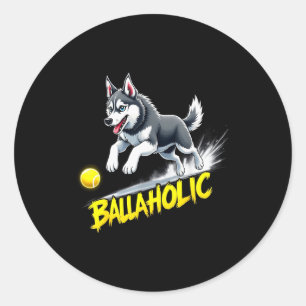 Lustiger Ballaholic Sibirischer Husky Hund jagt Ba Runder Aufkleber