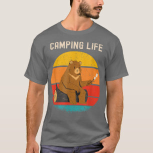 Lustiger Bär Camping Retro Vintage Sonnenuntergang T-Shirt
