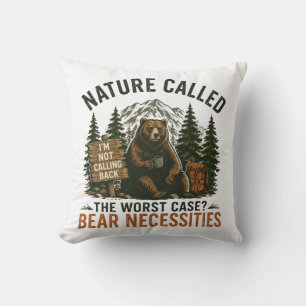 Lustiger Bär Camping Schild Natur angerufen Kissen