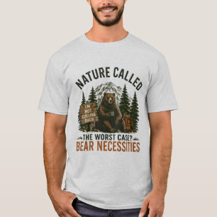 Lustiger Bär Camping Schild Natur rief an T-Shirt