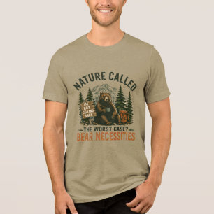Lustiger Bär Camping Schild Natur rief an Tri-Blend Shirt