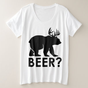 Lustiger Bär-Hirsch "BIER?" Grafik-T-Shirt – Humor Große Größe T-Shirt