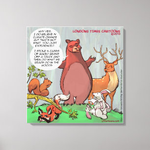 Lustiger Bär im Wald Klimaänderung Cartoon Leinwanddruck