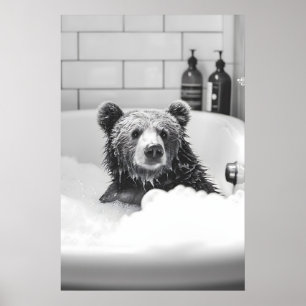 Lustiger Bär in Badewanne Fotografie Skurriles Bad Poster