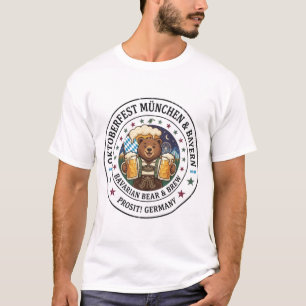 Lustiger Bär in Lederhosen hält Bierkrüge Oktob T-Shirt