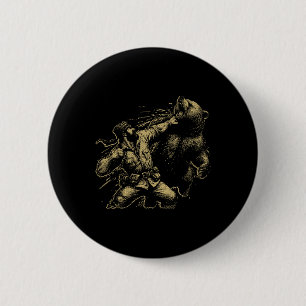 Lustiger Bär Mann schlägt Bär Retro Vintage Jagd Button