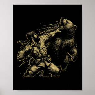 Lustiger Bär Mann schlägt Bär Retro Vintage Jagd Poster
