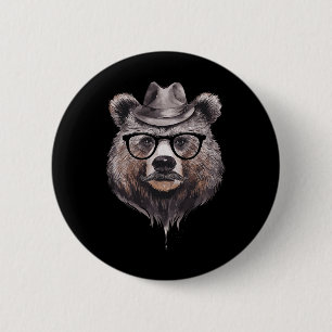Lustiger Bär mit Hut und Brille für einen Bärenlie Button