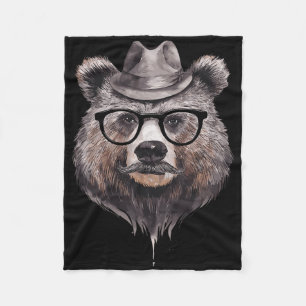 Lustiger Bär mit Hut und Brille für einen Bärenlie Fleecedecke
