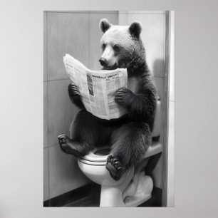 Lustiger Bären-Badezimmer-Druck, Toiletten-Zeitung Poster