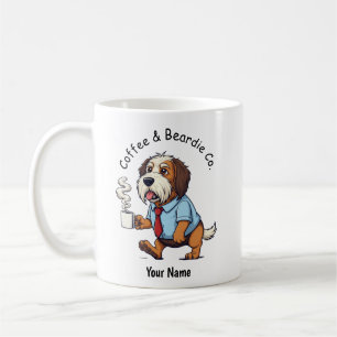 Lustiger Bart Collie Hund Geschäftsanzug Kaffee Kaffeetasse
