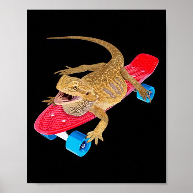 Lustiger Bartagame Skateboard fährt Pagona Echse R Poster (Vorne)