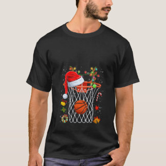 Lustiger Basketballkorb-Rentier-Santa-Hut für Frau T-Shirt