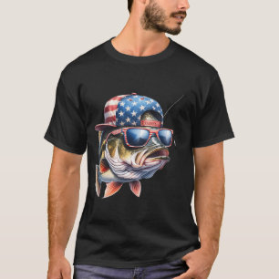 Lustiger Bass-Angeln Amerikanischer Flaggenhut – P T-Shirt