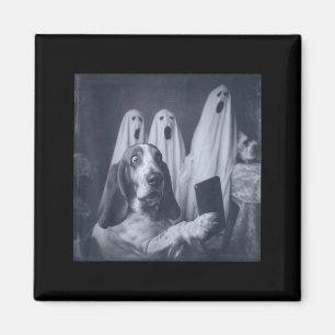 Lustiger Basset Hound Halloween-Selfie Geisterhund Magnet