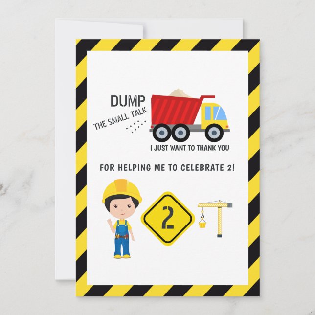 Lustiger Bau 2. Geburtstag Dankeskarte (Vorderseite)
