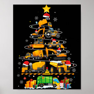 Lustiger Baubagger LKW Weihnachtsbaum Poster