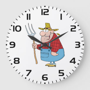 Lustiger Bauern-Heugabel-Overall und Strohhut Große Wanduhr