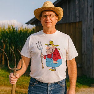 Lustiger Bauern-Heugabel-Overall und Strohhut T-Shirt