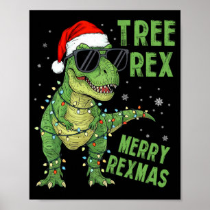 Lustiger Baum Rex Weihnachts-Dinosaurier Santa Hut Poster
