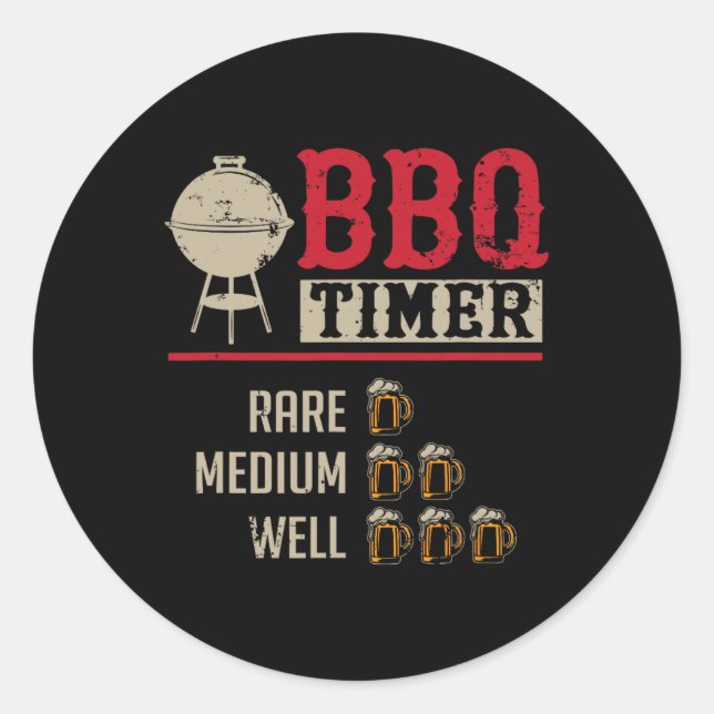 Lustiger Bbq-Fleisch-Kochzeit-Timer-Bier-Grill-Koc Runder Aufkleber (Vorderseite)