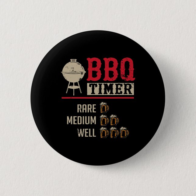 Lustiger Bbq-Fleisch-Kochzeittimer Biergrill Koch  Button (Vorderseite)