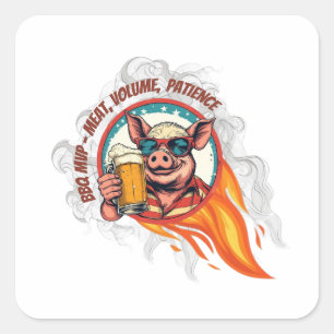 Lustiger BBQ-Schwein-Bierkrug 4. Juli Grillmeist Quadratischer Aufkleber