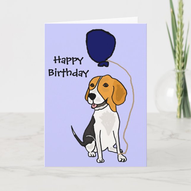 Lustiger Beagle, der Ballon hält Karte (Vorderseite)