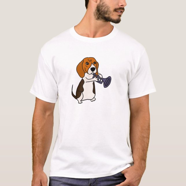 Lustiger Beagle-Hund, der Trompete spielt T-Shirt (Vorderseite)