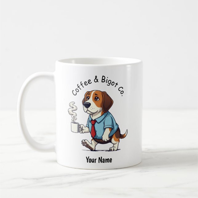 Lustiger Beagle-Hund im Geschäftsanzug Kaffee Kaffeetasse (Links)