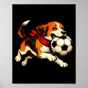 Lustiger Beagle Hund spielt Fußball-Spieltag Poster