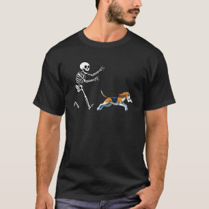 Lustiger Beagle läuft Skelett Halloween T-Shirt