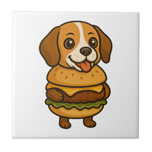 Lustiger Beagle mit Burger Lustige mythische Kreat Fliese