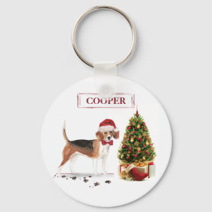 Lustiger Beagle-Weihnachtshund mit Baum Schlüsselanhänger