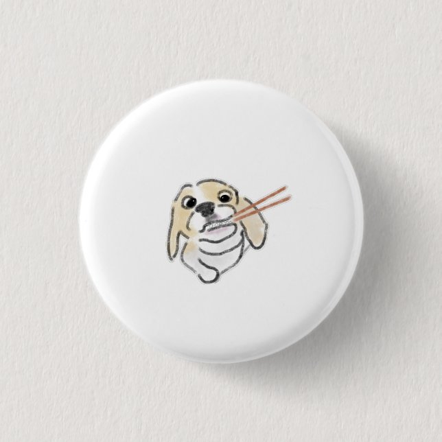 Lustiger Beagle-Welpe isst Sushi-Geschenk Button (Vorderseite)