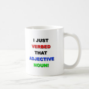 Lustiger Becher mit Verb und Substantiv Tasse