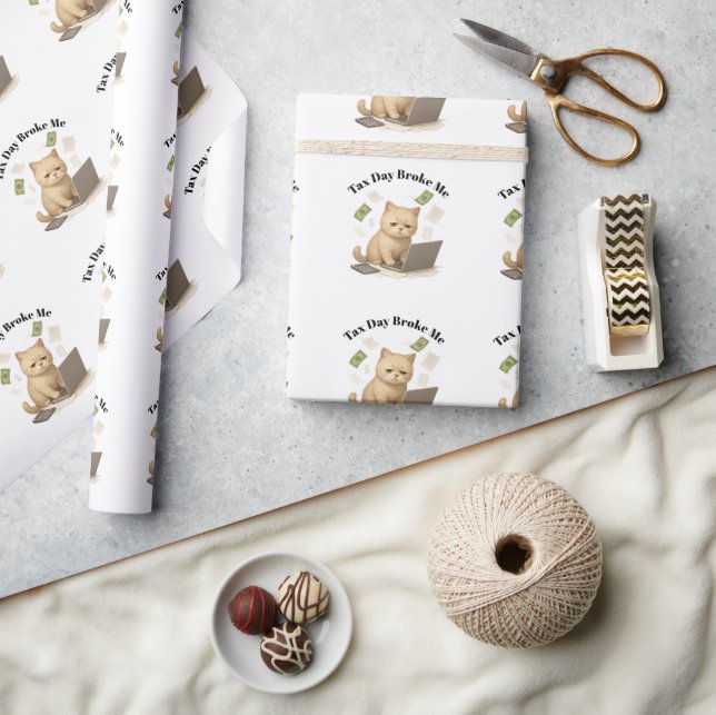 Lustiger Beiger Minimaler Gestresster Katze Steuer Geschenkpapier (Kunsthandwerk)