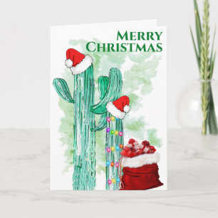 Lustiger beleuchteter Südwest-Saguaro-Kaktus Custo Feiertagskarte