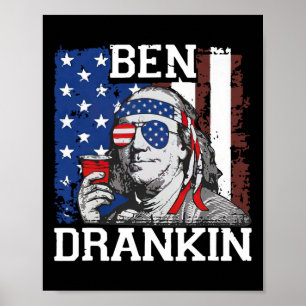 Lustiger Ben trinkt am 4. Juli USA-Flagge Männer t Poster