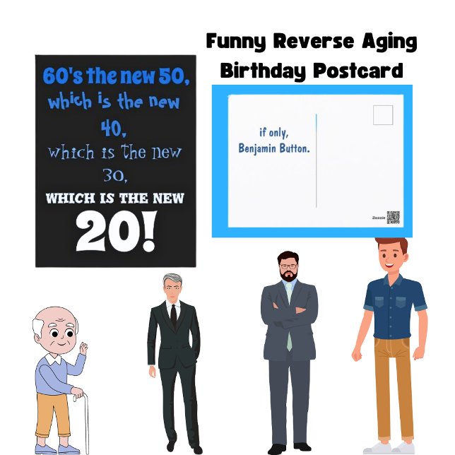 Lustiger Benjamin Button Reverse Aging Geburtstag Postkarte (Von Creator hochgeladen)