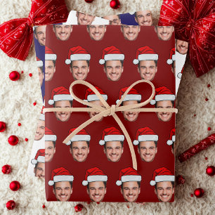 Lustiger benutzerdefinierter Gesichtsfoto Weihnach Geschenkpapier Set