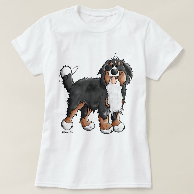 Lustiger Bernese GebirgshundeCartoon T-Shirt (Design vorne)