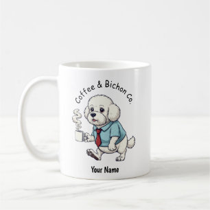 Lustiger Bichon Frise Hund Geschäftsanzug Kaffee Kaffeetasse