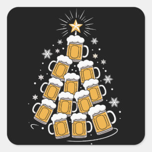 Lustiger Bier-Weihnachtsbaum-Feiertags-Trinken Quadratischer Aufkleber