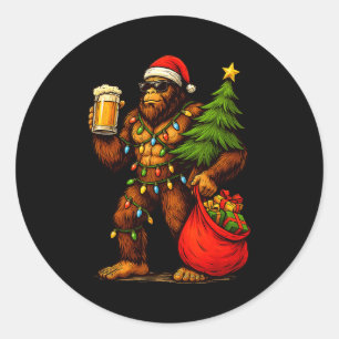 Lustiger Big Foot Weihnachtsmann Hut Trinken Weihn Runder Aufkleber