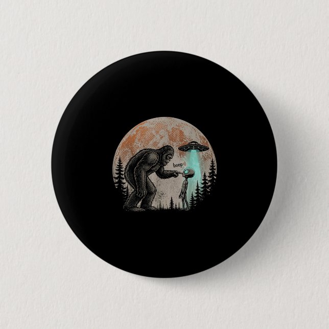 Lustiger Bigfoot-Alien Boop UFO Sasquatch Retro Mo Button (Vorderseite)
