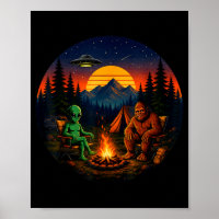 Lustiger Bigfoot-Alien-Camping-Retro-UFO-Lagerfeue