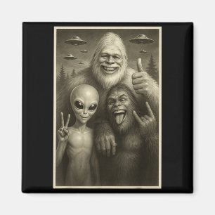 Lustiger Bigfoot, Alien und Yeti Sasquatch Rockt Magnet