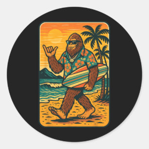 Lustiger Bigfoot Aloha Hawaiianischer Surfer Tropi Runder Aufkleber